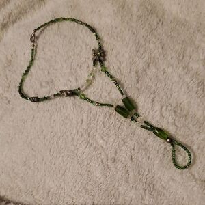 Handmade Green Beaded Barefoot Sandal Foot Jewelry Flower Clasp Closure Single